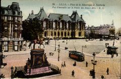 VINTAGE POSTCARD Lille Places Republic and Faidherbe Overall picture on the palate of Beautiful arts