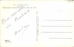 VINTAGE POSTCARD Lille Memorial of the seat of 1792