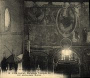 Frescos curiosos de Vicq de la POSTAL de la VENDIMIA sobre 12mos en la iglesia