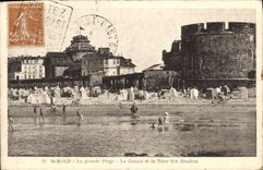 VINTAGE POSTCARD St Malo Main beach the Casino And the Tower Of Moulins