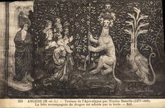 La POSTAL de la VENDIMIA encoleriza Tenture de la apocalipsis de Nicolás Bataille que el accompagnee animal del dragón es adoree de muchedumbre