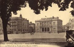 La POSTAL Laval de la VENDIMIA coloca el ayuntamiento el edificio de la oficina de correos y el ayuntamiento