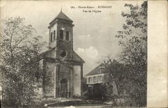 POSTAL alta Alsacia Romagny de la VENDIMIA visto de la iglesia