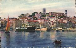 VINTAGE POSTCARD Soft France Dimensions Cannes Azure the Port And the Mount Knight Boats
