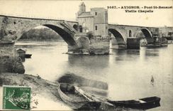 Barco de la cámara acorazada del Hurdy-gurdy del St Benezet del puente de Avignon de la POSTAL de la VENDIMIA