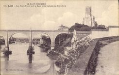 POSTAL Albi de la VENDIMIA tres puentes en el Tarn y la catedral co. Cecile