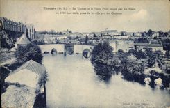 VINTAGE POSTCARD Thouars Thouet And the Old Bridge Crosses by the Blue ones in 1793 at the time of the catch of the city by Chouans