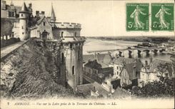 POSTAL Amboise de la VENDIMIA vista en el Loire de la terraza del castillo