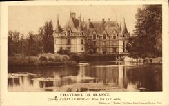 Los castillos de la POSTAL de la VENDIMIA de Francia Azay se escudan la cortina