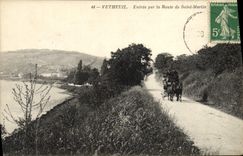 VINTAGE POSTCARD Vetheuil Entered By the Road Of Saint Martin Barouche