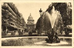 VINTAGE POSTCARD Paris While Strolling Place Edmont Rostand Street Soufflot In the Pantheon