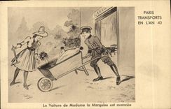 VINTAGE POSTCARD Paris Transports In Year 40 the Car Of Mrs the Marchioness Is Advanced