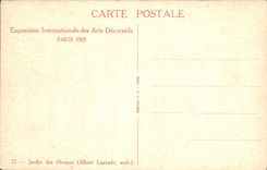 Exposición internacional de la POSTAL de la VENDIMIA del jardín decorativo de París de los artes de los pájaros