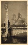 VINTAGE POSTCARD Paris While Strolling Notre Dame And Statue Of co. Genevieve