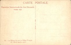 Exposición internacional de la POSTAL de la VENDIMIA de los artes decorativos París 1925 la casa de todos en la aldea francesa