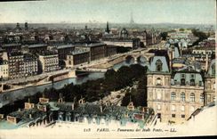 Panorama de París de la POSTAL de la VENDIMIA de los puentes de las chozas