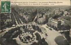 Panorama de la POSTAL de la VENDIMIA tomado de Trocadero el d Eylau Enrique Martin y el jardín público de Malakoff de las avenidas de Trocadero