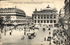 CPA Paris Place De L'Opera Les Stations Du Metro Et Le Theatre De l'Opera
