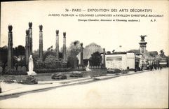 VINTAGE POSTCARD Paris International exhibition Of Decorative Arts Floral Gardens And Luminous Columns Christopfle Baccarat