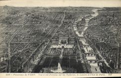 El panorama de la POSTAL de la VENDIMIA de París considerado como el cuervo vuela en la lumbrera de Tileries y está de París
