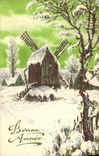 CPA Fantaisie Bonne annee Moulin a vent