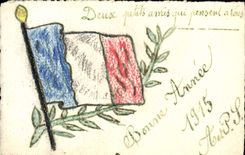 VINTAGE POSTCARD Fantasy Flag French 1915 (drew with the hand) Bihorel close Rouen