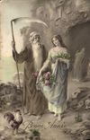 VINTAGE POSTCARD Fantasy Woman Dead Man Sickle Cock