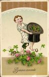 VINTAGE POSTCARD Fantasy Child Hat Clover