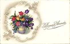 CPA Fantaisie Fleurs Bonne annee