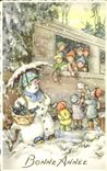 CPA Fantaisie Enfants Bonhomme de neige Train 