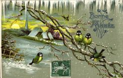 VINTAGE POSTCARD Fantasy Happy New Year Swallows