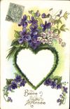 CPA Fantaisie Bonne annee Coeur Fleurs