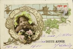 CPA Fantaisie Enfant Moulin a vent Bateau