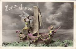 VINTAGE POSTCARD Fantasy Women Boat Cock