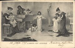 VINTAGE POSTCARD Fantaisie the love is blind Enfants Piano