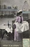 VINTAGE POSTCARD Fantasy Idylle Woman with the kitchen