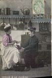 CPA Fantaisie Femme Idylle a la cuisine