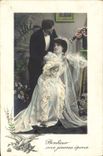 VINTAGE POSTCARD Fantasy Woman Marriage Young people husband