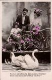 CPA Fantaisie Femme Enfant Cygne