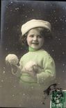 VINTAGE POSTCARD Fantasy child Snowballs