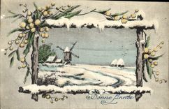 VINTAGE POSTCARD Fantasy Windmill Happy New Year