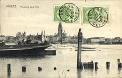 Panorama de Amberes de la POSTAL de la VENDIMIA de la ciudad del barco