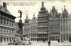 CPA Anvers Maisons des Corporations Fontaine de Brabo et Grand Place