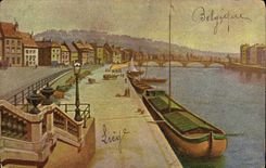 VINTAGE POSTCARD Liege Boat Barge