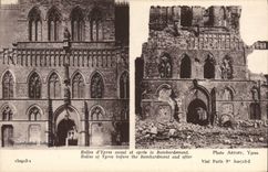 CPA Ypres Halles d'Ypres avant et apres le Bombardement Militaria