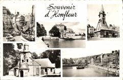 MODERN CARD Honfleur Lieutenancy Boats of sin in the port Bell-tower of the church co. Catherine