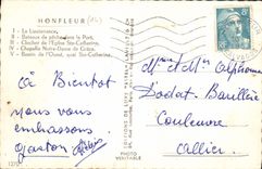 MODERN CARD Honfleur Lieutenancy Boats of sin in the port Bell-tower of the church co. Catherine