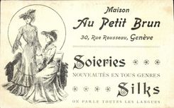 VINTAGE POSTCARD Geneva the Roads Publicity House with small Brown the Street Rousseau Silk trade