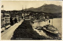 VINTAGE POSTCARD Luzern Schweizerhofquai put Rigi Bateau