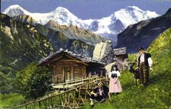 VINTAGE POSTCARD Swiss Landscape Goat